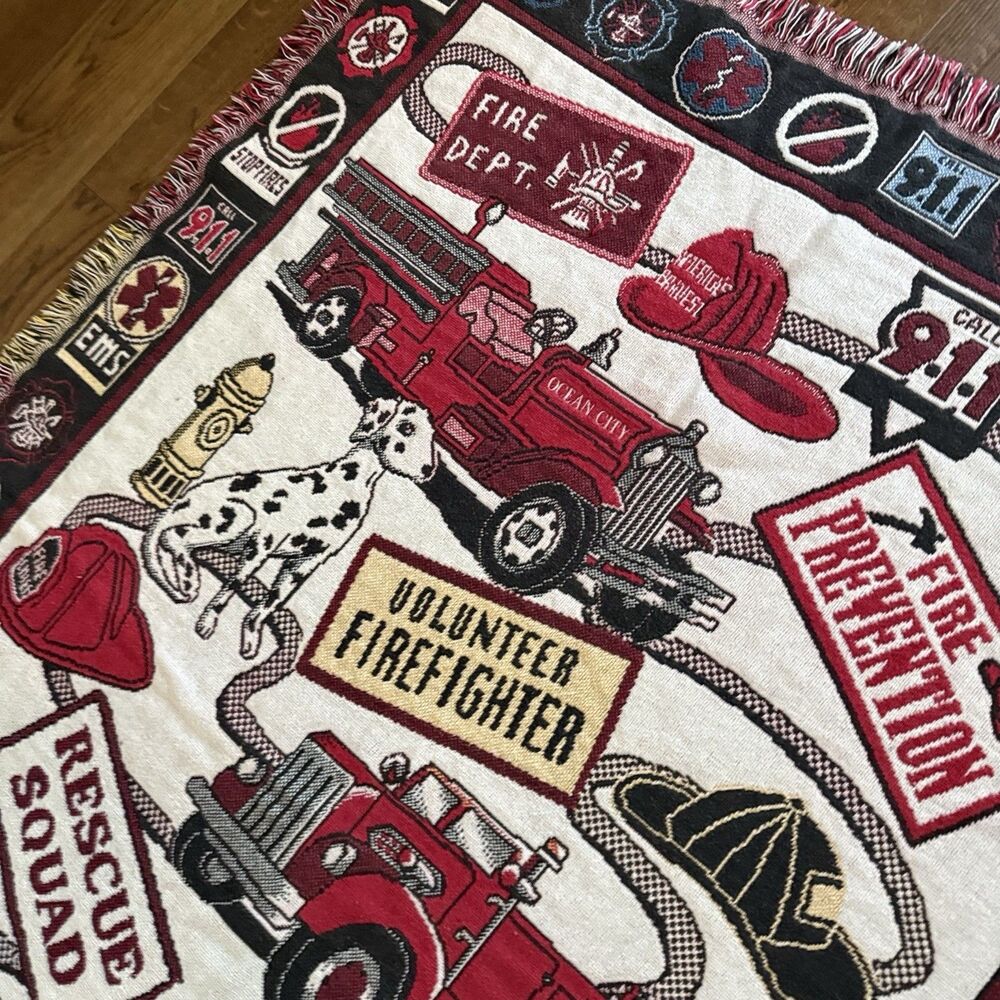 Firefighter Throw Blanket 48" x 68" Rescue Squad First Responder Goodwin Weavers - Picture 2 of 5